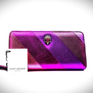 KURT GEIGER LONDON Kensington Zip Around Leather Wallet in Pink Metallic Comb